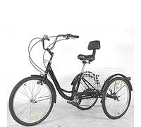YDHSIKK Bicicletta a Tre Ruote Triciclo for Adulti da 24 Pollici a 7 velocità con Cestino e Schienale del Sedile, Manubrio Regolabile, Blu, Verde e Nero(Black)