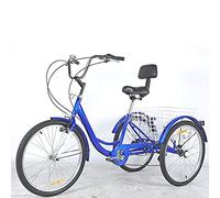 YDHSIKK Bicicletta a Tre Ruote Triciclo for Adulti da 24 Pollici a 7 velocità con Cestino e Schienale del Sedile, Manubrio Regolabile, Blu, Verde e Nero(Blue)