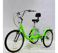 YDHSIKK Bicicletta a Tre Ruote Triciclo for Adulti da 24 Pollici a 7 velocità con Cestino e Schienale del Sedile, Manubrio Regolabile, Blu, Verde e Nero(Green)