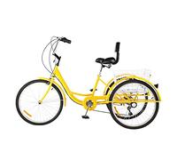 YDHSIKK Bicicletta a Tre Ruote Triciclo for Adulti da 24 Pollici a 7 velocità con Schienale e Cestino