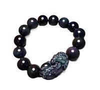 YDHSIKK Bracciali Pietra preziosa naturale Energia Piyao Naturale Regolabile Allontana gli spiriti maligni for donne e uomini, 14 mm(Black-12mm)