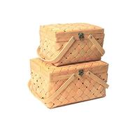 YDHSIKK Cestini da Picnic con Doppio Manico e Coperchio, Cestino da Picnic Cestino Portatile for pasti in trucioli di Legno(Honey Color,33 * 22 * 18cm)