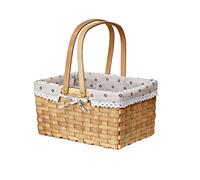 YDHSIKK Cestini da Picnic con Doppio Manico e Coperchio, Cestino da Picnic Naturale, Cestino Pasquale in Vimini, Uova di Pasqua in plastica(33 * 24 * 18.5cm)