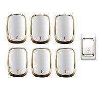 YDHSIKK Kit campana porta Campanello senza fili impermeabile, portata 300 m, 36 melodie, 4 livelli di volume, luce lampeggiante, 1 trasmettitore, 6 ricevitori, confezione multicolore da 7(Gold)