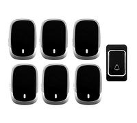 YDHSIKK Kit campana porta Campanello senza fili impermeabile, portata 300 m, 36 melodie, 4 livelli di volume, luce lampeggiante, 1 trasmettitore, 6 ricevitori, confezione multicolore da 7(Black)