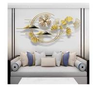 YDHSIKK Orologio da parete con numeri rotondi, Arte da parete con foglie di albero ginkgo lusso 3D, decorazione, foto, artistica per, sfondo hotel