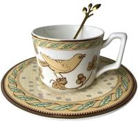 YDHSIKK Set di tazze e piatti Elegante set di tazze da tè e piattini, tazza da caffè con motivo a uccelli da 6,3 once e finiture dorate