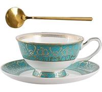 YDHSIKK Set di tazze e piatti Set da tè pomeridiano in porcellana da 7,8 once con motivo oro vintage, tazze da latte, verde(Gr眉n)