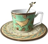 YDHSIKK Set di tazze e piatti Tazza da caffè con motivo a uccelli da 6,3 once e finiture dorate, tazzina da caffè espresso in ceramica, con cucchiaio(Grün)