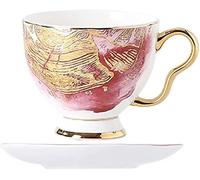 YDHSIKK Set di tazze e piatti Tazza da caffè con piattino e cucchiaino dorato, tazza da tè in porcellana con finiture dorate e manico dorato