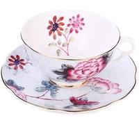 YDHSIKK Set di tazze e piatti Tazza da caffè con piattino e motivo floreale a cucù con bordo dorato