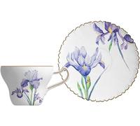 YDHSIKK Set di tazze e piatti Tazza da caffè e piattino in ceramica con motivo a iris da 5,7 once, set da tè in porcellana for donna