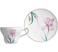 YDHSIKK Set di tazze e piatti Tazza da caffè e piattino in ceramica con motivo a iris, set da tè in porcellana for donna, tazze da latte