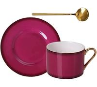 YDHSIKK Set di tazze e piatti Tazza da caffè e piattino, tazza da latte in porcellana da 8,5 oz/250 ml con bordo dorato, rossa(Red)