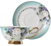 YDHSIKK Set di tazze e piatti Tazze da tè floreali da 7,5 once con finiture dorate e cucchiaio, tazza da caffè in ceramica for regalo di nozze o feste