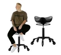 YDHSIKK sgabelli Sgabello da sella nero regolabile in altezza 39-53 cm con ruote piroettanti