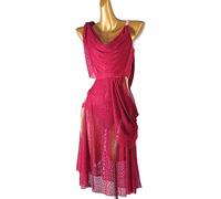 YDHTIZ Abiti da ballo latino senza maniche per le donne Salsa da ballo da salsa con strass Nazionale Standard Concorso Costume Cha Cha Prestazioni Fessura Gonne