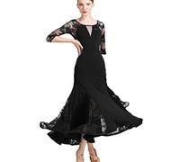YDHTIZ Abito da Ballo per Donne, Liscio, Valzer, Tango, Ottimo per Swing, Festa di Diploma, Abito da Ballo per Feste, Nero , L