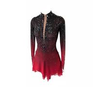 YDHTIZ Vestito da pattinaggio su ghiaccio da ragazza, colore nero e rosso, tinta con aureola, professionale, maniche lunghe, da competizione, ginnastica, body con cristalli, nero e rosso, M
