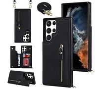 YDIJCYAN Custodia per Samsung Galaxy S22 Ultra Custodia con custodia per carte con collare regolabile, Portafoglio per Samsung Galaxy S22 Ultra con buckle a chiusura - nero