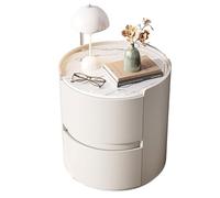 Comodino Rotondo, Comodino Moderno con 2 Cassetti Portaoggetti, Comodino In Legno Per Camera Da Letto, Comodino Esterno In Pelle, Comodino Portaoggetti per Soggiorn(Size:40x40x50cm,Color:Bianco latte)