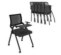 YDkjwjw 5Pcs Silla de Oficina Plegable Silla de Escritorio Plegable con Brazo abatible para Tablet, Respaldo de Malla Transpirable, Cojín de Asiento Grueso, Silla de Sala de Conferencias con Rueda