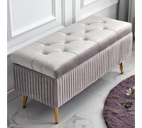 YDkjwjw Panca Portascarpe Da Ingresso Con Mobiletto Portaoggetti Ribaltabile, Seduta Imbottita In Morbido Velluto, Struttura In Legno, Gambe In Metallo(Light gray,100 * 40 * 45cm)