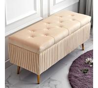 YDkjwjw Panca Portascarpe Da Ingresso Con Mobiletto Portaoggetti Ribaltabile, Seduta Imbottita In Morbido Velluto, Struttura In Legno, Gambe In Metallo(Off-white,80 * 40 * 45cm)