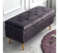 YDkjwjw Panca Portascarpe Da Ingresso Con Mobiletto Portaoggetti Ribaltabile, Seduta Imbottita In Morbido Velluto, Struttura In Legno, Gambe In Metallo(Dark gray,100 * 40 * 45cm)
