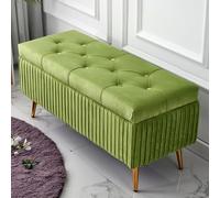 YDkjwjw Panca Portascarpe Da Ingresso Con Mobiletto Portaoggetti Ribaltabile, Seduta Imbottita In Morbido Velluto, Struttura In Legno, Gambe In Metallo(Avocado green,120 * 40 * 45cm)