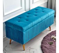 YDkjwjw Panca Portascarpe Da Ingresso Con Mobiletto Portaoggetti Ribaltabile, Seduta Imbottita In Morbido Velluto, Struttura In Legno, Gambe In Metallo(Blue,120 * 40 * 45cm)