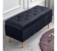 YDkjwjw Panca Portascarpe Da Ingresso Con Mobiletto Portaoggetti Ribaltabile, Seduta Imbottita In Morbido Velluto, Struttura In Legno, Gambe In Metallo(Black,40 * 40 * 45cm)