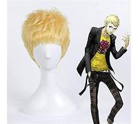 ydound 2022 12 "Uomo Persona 5 Ryuji Sakamoto Corto Acconciature Dorate Parrucche Sintetiche for Cosplay Parrucche for Feste in Costume di Halloween + Protezione for Parrucca