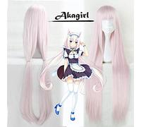 ydound 2022 Biamime Anime Nekopara OVA Parrucche Cosplay Vanilla Chocola Dritto Ponytail Lungo Ponytail Adulto Parrucca for Capelli Sintetici Adulto Pink Brown Pink