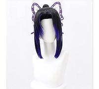 ydound 2022 Cos Wig Demon Slayer Kimetsu No Yaiba Kochou Shinobu Parrucca con Clip di Capelli a Farfalla Anime Cosplay Parrucca Sfumata Nera e Viola Parrucche Sintetiche Resistenti al Calore