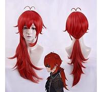 ydound 2022 Cos Wig Game Genshin Impact Diluc Diluc Parrucche Cosplay Red Long Styled Heat Synthetic Carnival Party + Parrucca cap Capelli Halloween