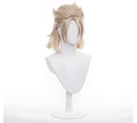 ydound 2022 Cos Wig Genshin Impact Game Role Albedo Parrucca Cosplay Corta Parrucca Bang Argento Giallo con Treccia (Albedo)