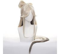 ydound 2022 Cos Wig Genshin Impact Gioco Ruolo Ningguang Parrucca Cosplay Lungo Rettilineo Nastro Bowknot Coda di Cavallo Bang Capelli(Ningguang)