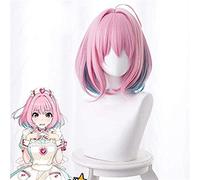 ydound 2022 Cos Wig KEEBON The Idolm Cinderella Girls Yumemi Riamu Parrucca Cosplay for Le Donne Breve Rettilineo Sintetico Anime Gioco Cos Parrucca Rosa Sfumato Verde