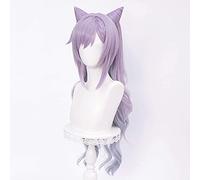 ydound 2022 Cos Wig Parrucca con trecce Viola Pastello con Corna for Keqing Genshin Impact Game Parrucche for Capelli Cosplay Anime con Coda di Cavallo gemella + cap