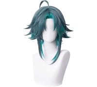 ydound 2022 Cos Wig Parrucca Corta Blu Verde bluastro for Xiao Genshin Impact Game Parrucche for Capelli Cosplay Soffici Anime con Frangia + Cappuccio