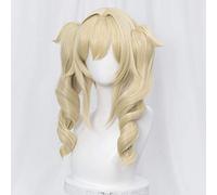 ydound 2022 Cos Wig Parrucca Cosplay bionda con trecce for Barbara Genshin Impact Girls Women Parrucche for Capelli Ricci Lolita con Coda di Cavallo Bangs + cap
