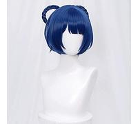 ydound 2022 Cos Wig Parrucca Cosplay Blu Navy con frangetta for Xiangling Genshin Impact Anime Cosplay Parrucche for Capelli Bob con Anelli Intrecciati + Cappuccio