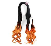 ydound 2022 Cos Wig Parrucca Cosplay for Demon Slayer, Parrucca Anime, Parrucca da Personaggio for Halloween for Donne e Ragazze, Parrucca Ondulata Lunga (Nero e Arancione)