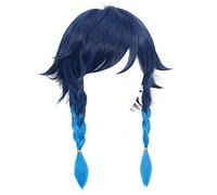 ydound 2022 Cos Wig Parrucca Cosplay Genshin Impact Venti Corta Sfumata Blu con Treccia (Blu sfumato)