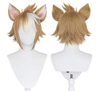 ydound 2022 Cos Wig Parrucca Cosplay Gorou con sfumatura Bianca Mista Arancione for Parrucca Cosplay Sintetica Corta da Uomo Genshin Impact con Corna