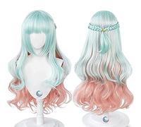 ydound 2022 Cos Wig Parrucca Kuon Shinzaki Parrucca Cosplay Alta Invasione Parrucca Lunga riccia Blu con Frangia Accessori Parrucca ondulata Sfumata Rosa Azzurra