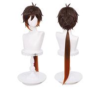 ydound 2022 Cos Wig Parrucca Marrone for Zhongli Genshin Impact Anime Spiky Fluffy Parrucche for Capelli Cosplay con Coda di Cavallo + Cappuccio