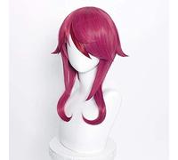 ydound 2022 Cos Wig Parrucca Rosa Rossa for Rosaria Genshin Impact Parrucca for Capelli Cosplay Ricci Anime con Frangia + Cappuccio