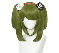 ydound 2022 Cos Wig Parrucca Verde + 2 Clip di Orso Parrucca Cosplay Anime trecce for Monaca Towa con Coda di Cavallo Staccabile Capelli Lolita con Frangia for la Festa di Halloween + Berretto